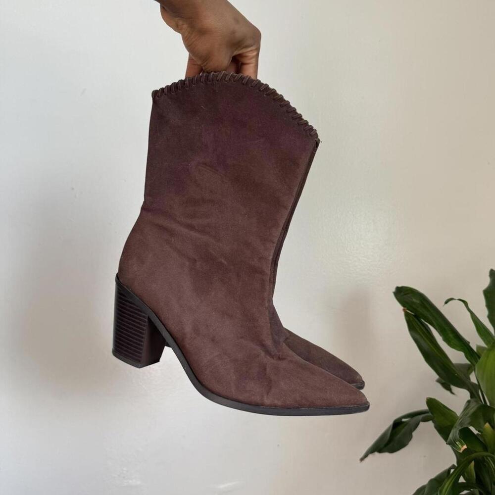 Chocolate Brown faux Suede Western Pointed‎ Boots - US 8.5